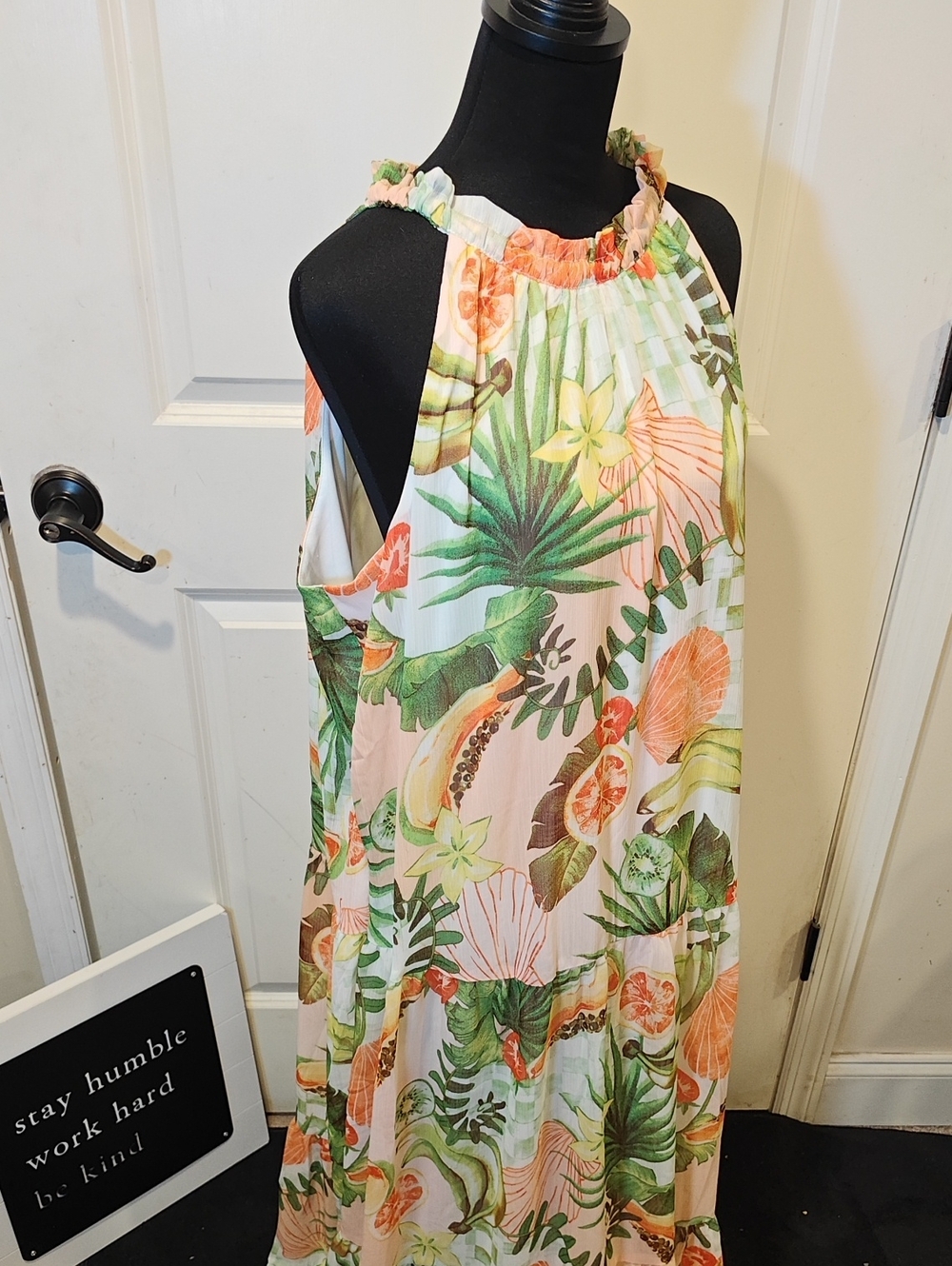 Cato Tropical Halter Maxi Dress - Pink, Green & Orange